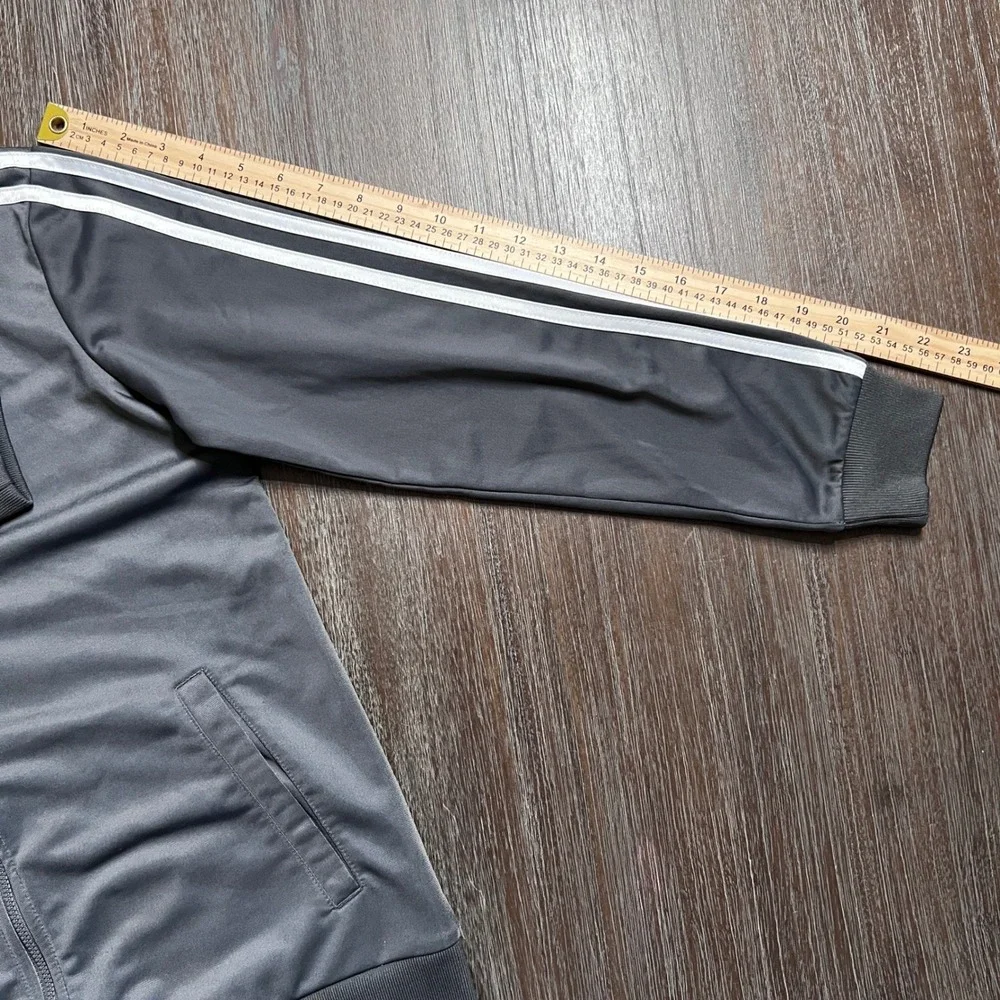 Adidas Gray Track Jacket Kids L (14/16) Three‎ Stripe Zip Front Athleisure